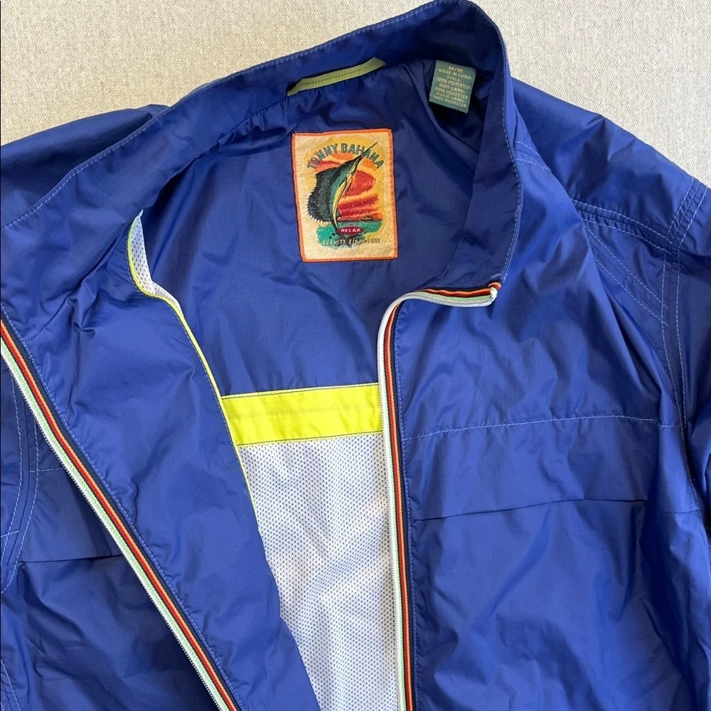 Tommy Bahama Blue Lightweight Windbreaker Jacket Full Zip Relax Logo